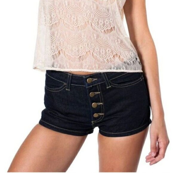 American Apparel Disco Shorts Women 25 Button Fly Dark Wash Jean High Rise USA - Picture 1 of 8